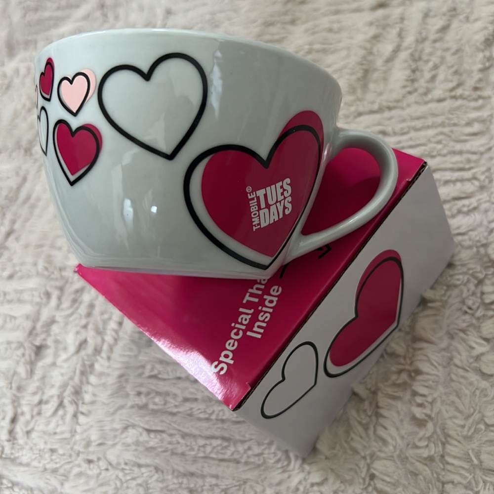 T-Mobile Tuesdays Mug Valentines Day Hearts Love Coffee Cup with Handle NEW